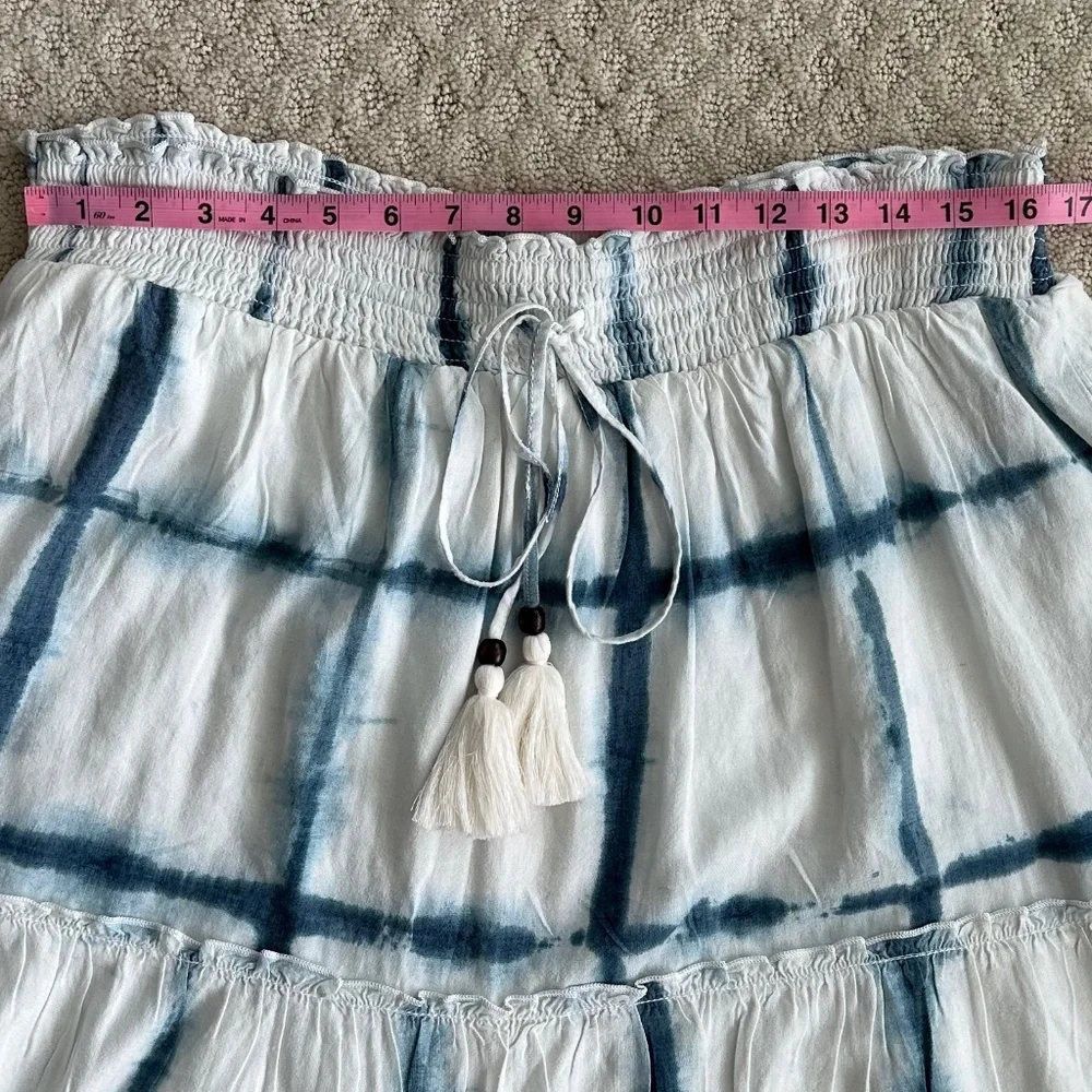 Pilcro/Anthropologie Tie-Dye Linen Blend Mini Skirt Blue Motif XL Boho Beach NWT - Picture 14 of 16